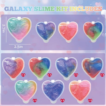 28Pcs Galaxy Slime Set, Heart Slime Stress Relief Fidget Toys For Kids Birthday Diy Favors Easter Basket Stuffers Eggs Filler Cl