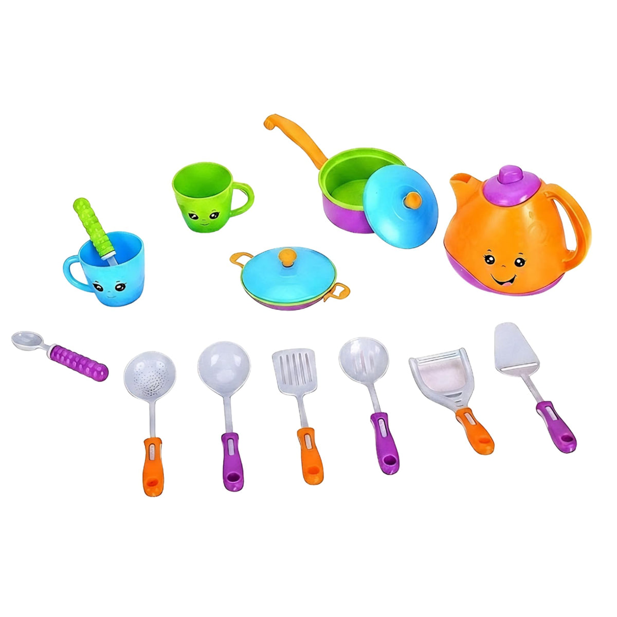 Crackles Pretend Play Solid Colour Tea Party Kitchen Play Set Toy with Teapot, Cups Pretend Play Cooking Set, Toy Pots N Pans, C