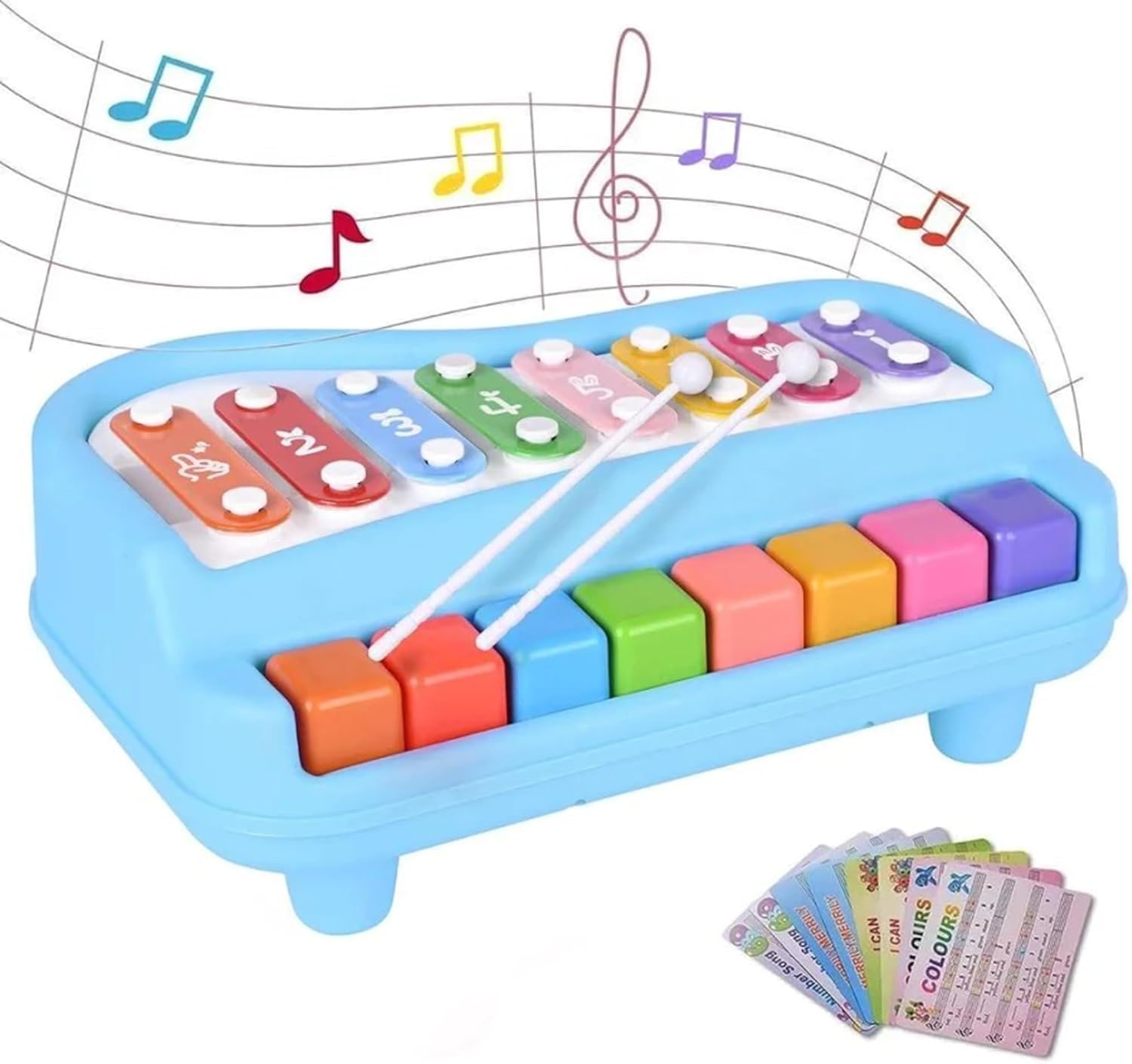 Musical Instruments, 2 In 1 Baby Piano Xylophone For Toddlers 13 Years Old, 8 Multicolored Key Keyboard, Preschool Educational 
