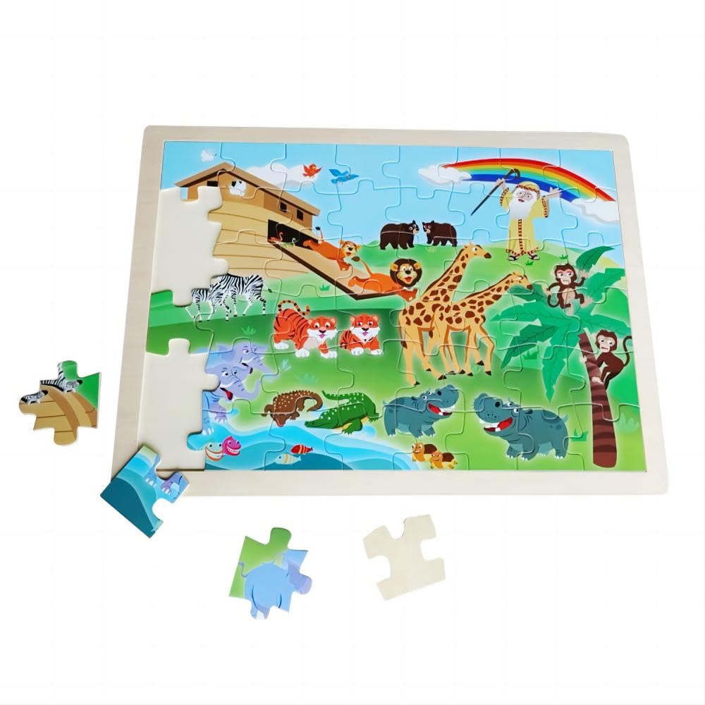 Wooden Jigsaw Puzzles Noah'S Ark 48Pcs Preschool Educational Learning Toys For Kids 3 Yrs Up, Preschool Gift For Boys And Girls