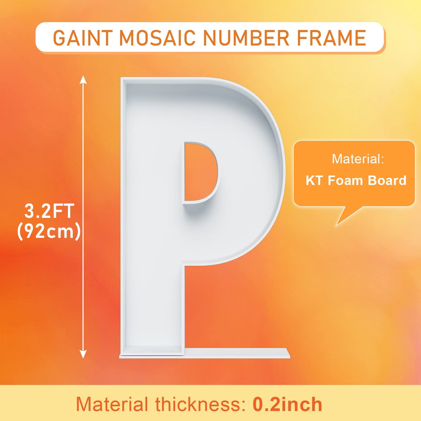 3Ft Large Marquee Letters Mosaic Balloon Frame Pre-Cut Foam Board Marquee Light Up Letters P For Birthday Party Decorations,Wedd