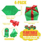 Deermon 4 Piece Green Christmas Gift Box Balloons With Red Ribbon, Square Shape Present Gift Box Cube Aluminum Foil Balloon For