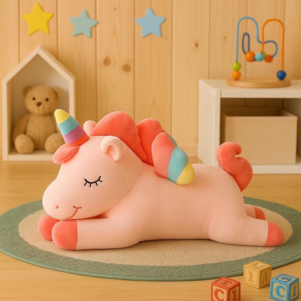 SCOOBA Super Soft Sleeping Unicorn Soft Toy (25cm Small Sleeping Unicorn Pink)