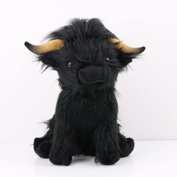 Fcleih Black Highland Cow Stuffed Animal Cow Plushies Gift For Boys Girls 9.6 Inch (Black)