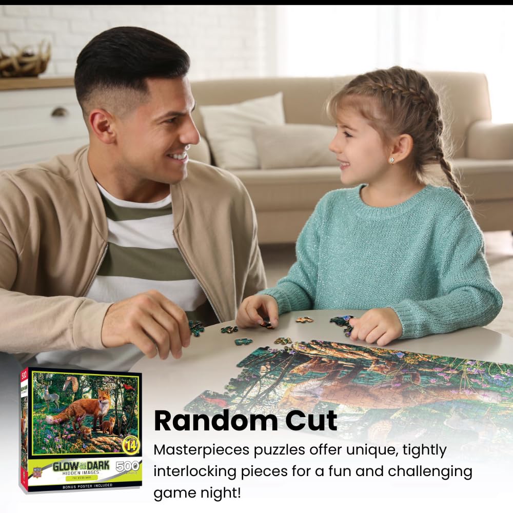 Masterpieces - 500 Piece Jigsaw Puzzle, Glows In The Dark, Hidden Images, A Watchful Eye, Fun For Adults, Family, Kids, 15' X 21'