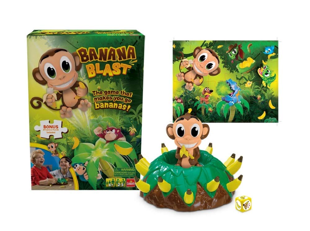 Goliath Banana Blast Game - Colorful 24pc Puzzle, Green - Fun Pull The Bananas Until The Monkey Jumps Game, Model 31075