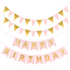 Irenare 4 Pieces Happy Birthday Banner Colorful Birthday Party Decor Rainbow Birthday Felt Garland Banner Rainbow Birthday Party Decorations Supplies(Pink, Gold)