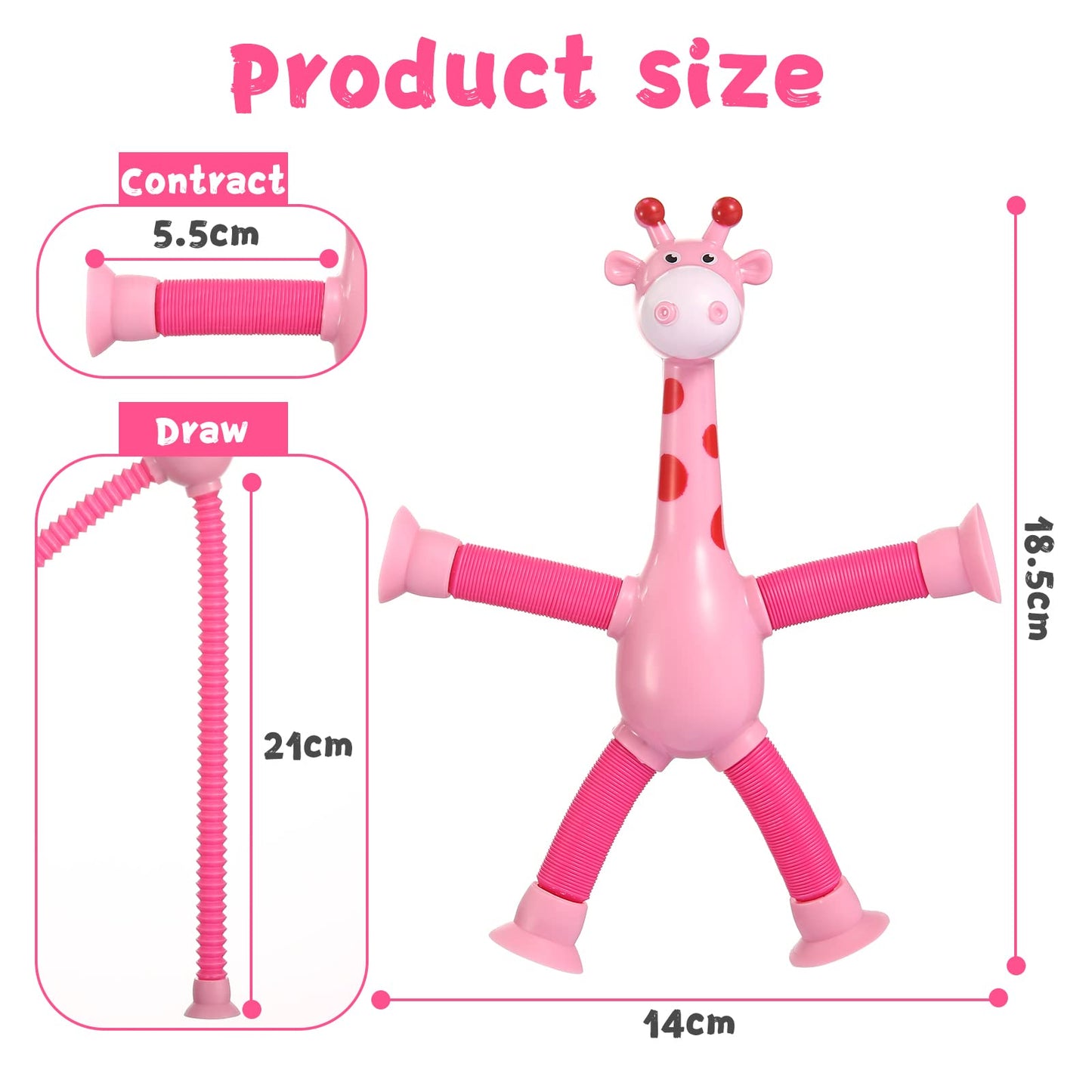Xonteus 4 Pcs Telescopic Suction Cup Giraffe Toy, Sensory Tube Toddler Travel Toys, Connectable And Extendable Stress Relief Adhd Autism Fidget For Kids, Easter Basket Stuffers For Gifts