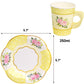 ceiba tree Floral Paper Disposable Tea Cups with Handle and Saucers Tea Party Decorations Favors 24 Sets for Girls Women Flower