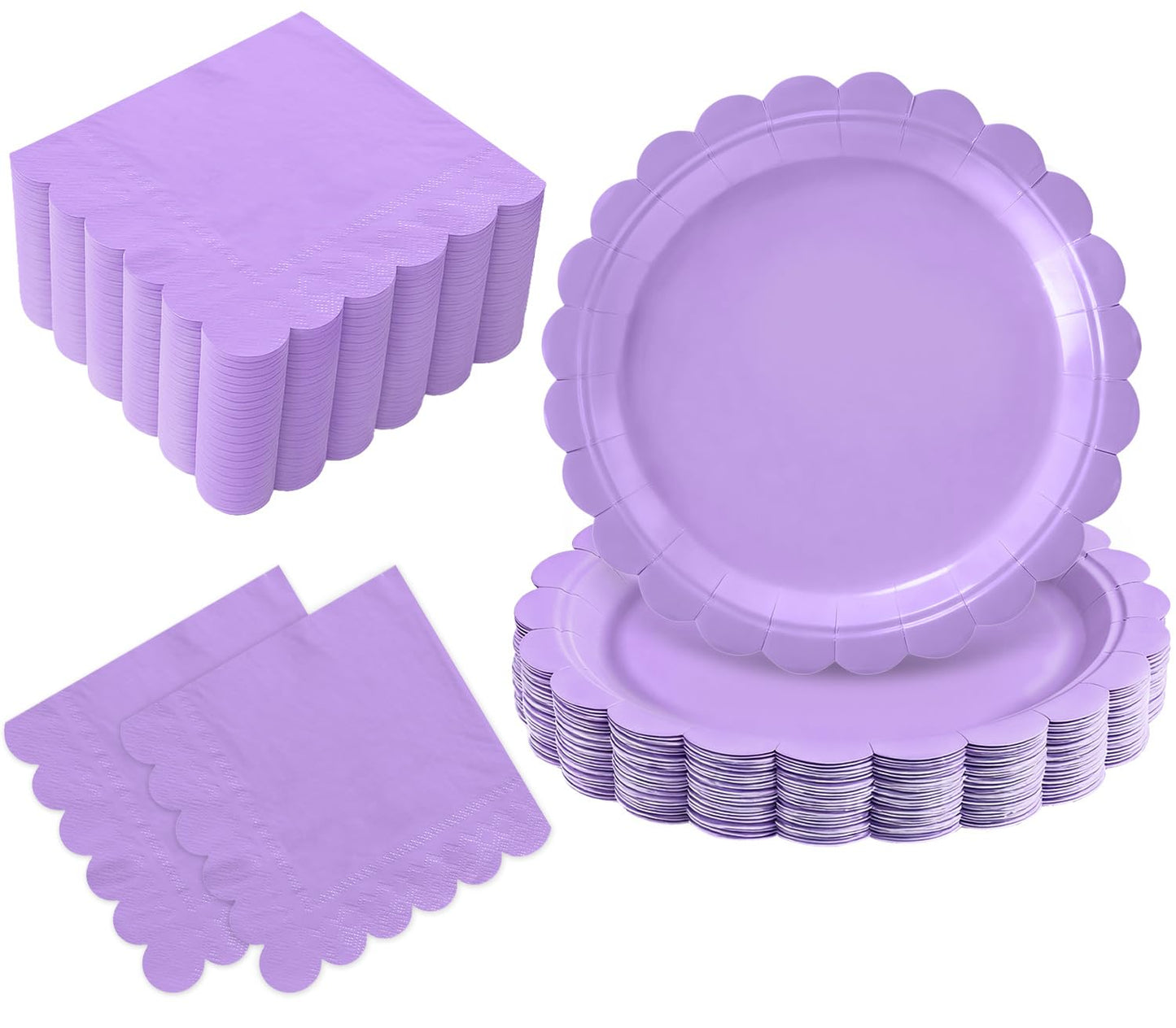 Oigco 50 Pcs Purple Plates and Napkins Party Supplies - Purple Disposable Scalloped Paper Plates & Napkins for Baby Shower, Wedd