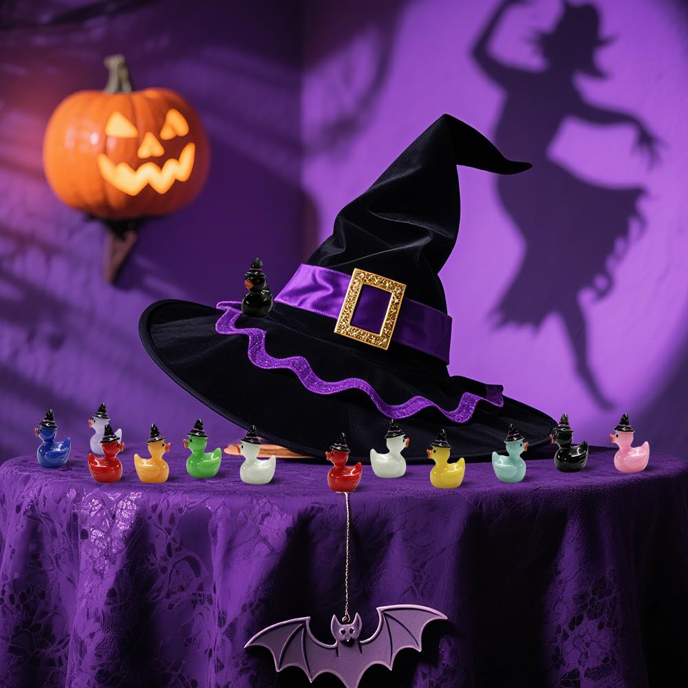 Aweelon 100Pcs Mini Resin Duck With Hat Halloween Tiny Duck Figurines Resin Ducks Bulk Multicolor Mini Ducks Miniature For Garde