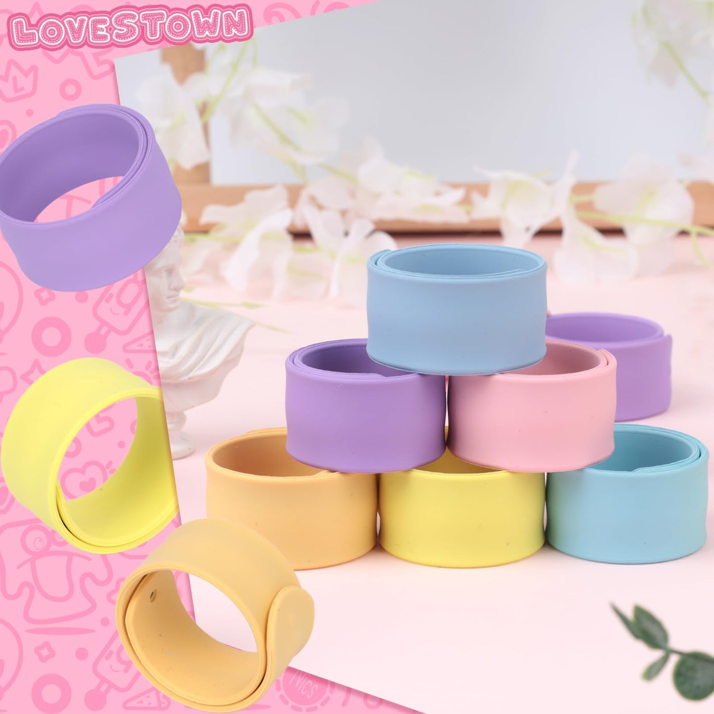 LovesTown 12PCS Silicone Slap Bracelets, Colorful Snap Bracelets Slap Bracelets Bulk for DIY Kids Gifts Classroom Prizes Party F
