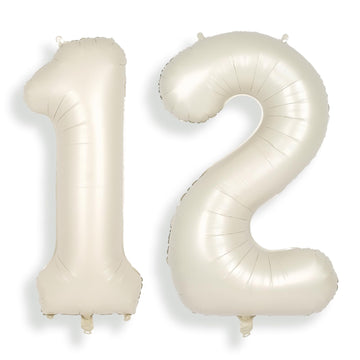Suwen 40 Inch Cream White Large 12 Number Balloons Big Foil Helium Number Balloons 0-9 Jumbo Happy 12Th Mylar Birthday Party Dec