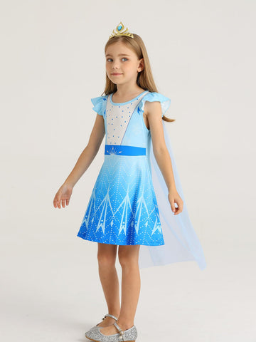 WonderBabe Girl's Snow Party Princess Costume Halloween Christmas Birthday Party Dress Up for Little Girls with Princess Cape si