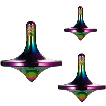 CHEETOP Stainless Steel Spinning Top  enhanced Exquisite Perfect Balance Well Made Metal Desk EDC Little Fidget Toy  Spin Long Time Over 6 Minutes  Great Value (Iridescent  3PCS Large + Medium + Small)