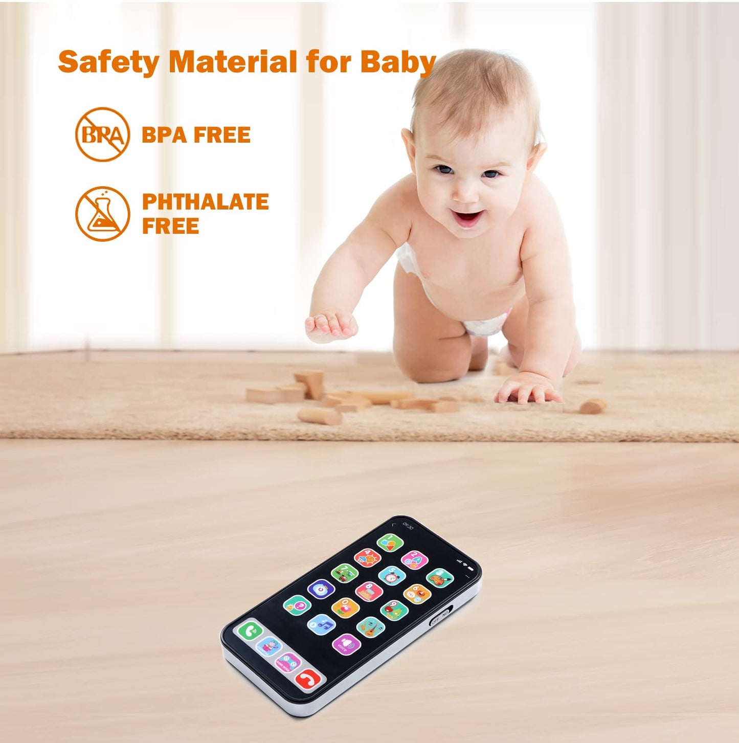 Ella Dream Baby Phone Toy For 1 Year Old Toddlers, Musical Cell Phone Toy With Light And Sound, Pretend Play Toy For Boys And Girls, Gifts For Birthday, Holiday (Black)