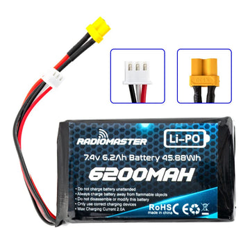 RADIOMASTER SoloGood 7.4V 2S 6200mAh Large Capacity Rechargeable Lipo Battery with XT30 JST-XH Connector Compatible Boxer TX16S