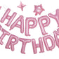 Pink Birthday Banner, 3D Mylar Foil Happy Birthday Balloons, 24Pcs Birthday Party Decorations With 6Pcs Star Balloons For Kids G