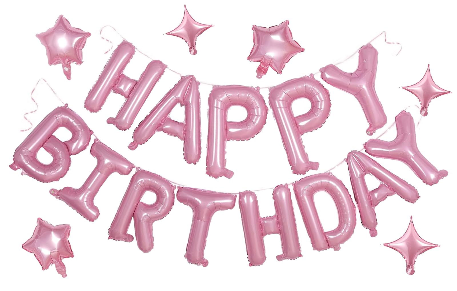 Pink Birthday Banner, 3D Mylar Foil Happy Birthday Balloons, 24Pcs Birthday Party Decorations With 6Pcs Star Balloons For Kids G