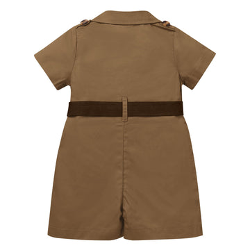 Baby Safari Outfit Wild One Birthday Outfit Girl Short Sleeve Safari Jumpsuit With Hat Toddler Zoo Keeper Costume Brown 2-3 Year