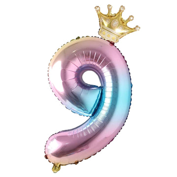 9 Number Balloon Rainbow 40 Inch Big Foil Crown Helium 9Th Balloons For 9 Year Old Boy Girl Birthday Party Decorations Wedding A