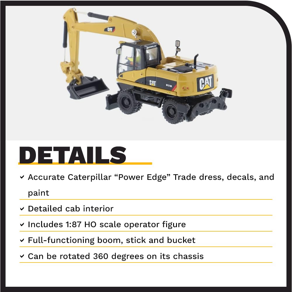 Cat Caterpillar M318D Wheeled Excavator With Operator ''High Line'' Series 1/87 (Ho) Scale Diecast Model By Diecast Masters