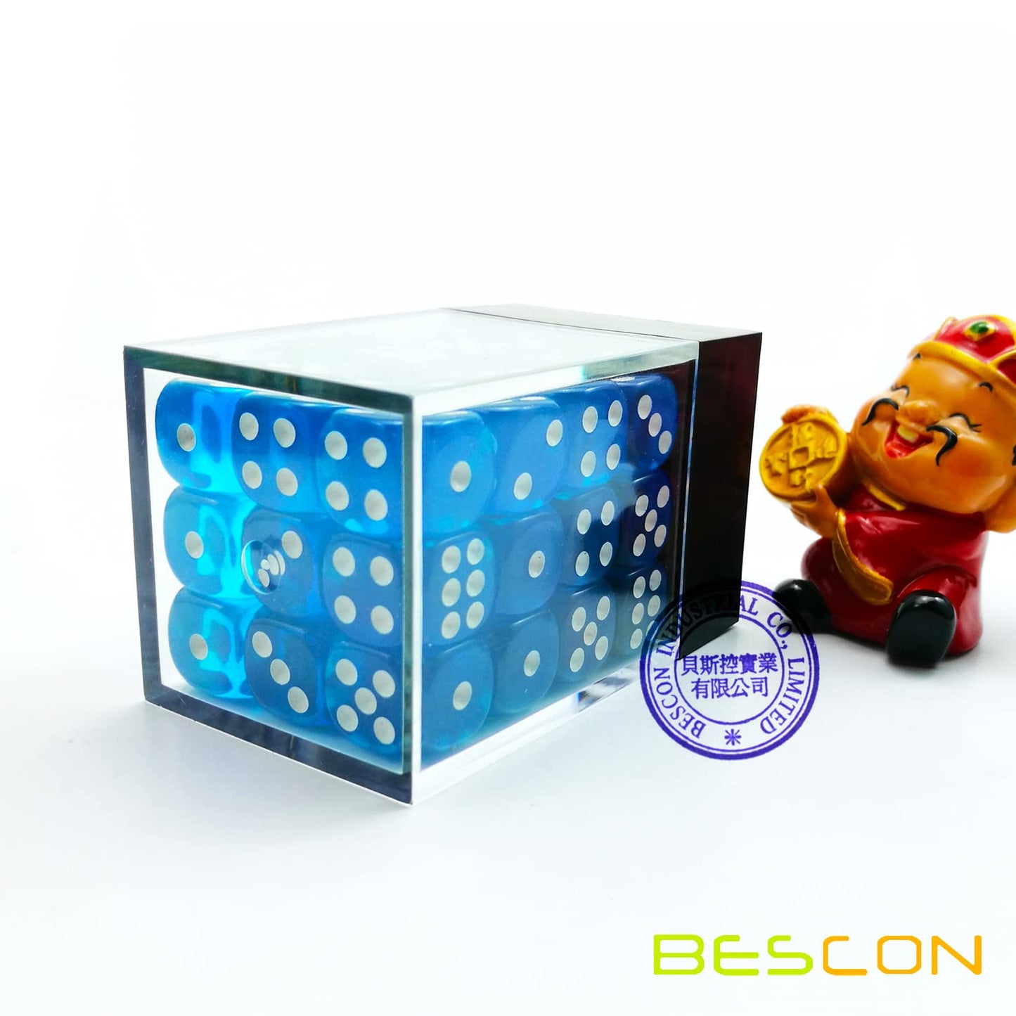 Bescon 12Mm 6 Sided Dice 36 In Brick Box, 12Mm Six Sided Die (36) Block Of Dice, Translucent Lake Blue