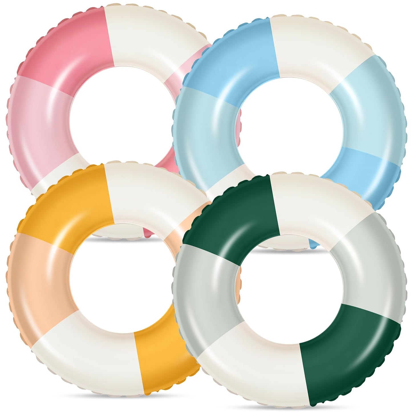 Wettarn 4 Pcs Pool Tubes with Fun Prints Inflatable Floats Swimming Toys Classic Striped Inner Tubes for Pool Bachelorette Floaties for Summer Beach Party Decor Supplies(Splicing Style Age 16)