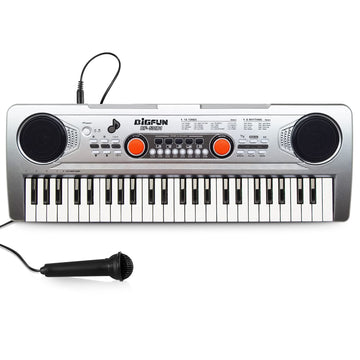Raimy 49 Keys Piano Keyboard For Kids - Portable Electronic Digital Piano With Microphone, Learning Educational Music Keyboard Piano For Beginners Gifts Toys For Boys Girls Toddlers (Silver)