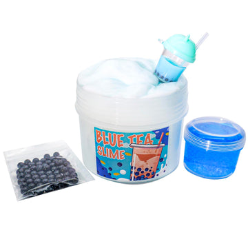 Blue Bubble Tea Themed Slime(7Oz) - Thick And Glossy Textured Slime - Handmade Slime - Asmr Slime