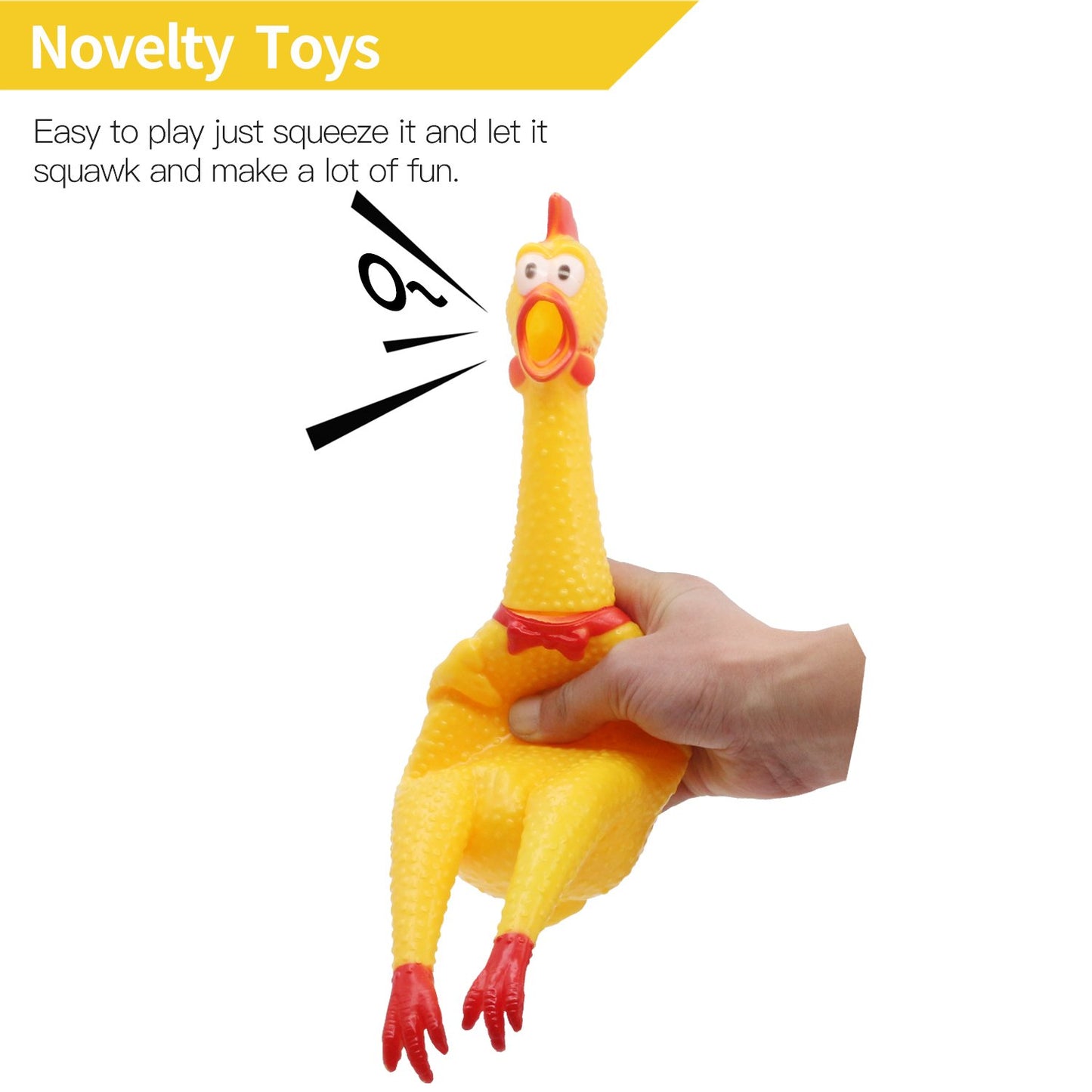 Novelty Place Squawking Chicken Dog Toys - Large 16  - Yellow Rubber Squeeze Squeaky and Screaming Chicken for Pets or Kids