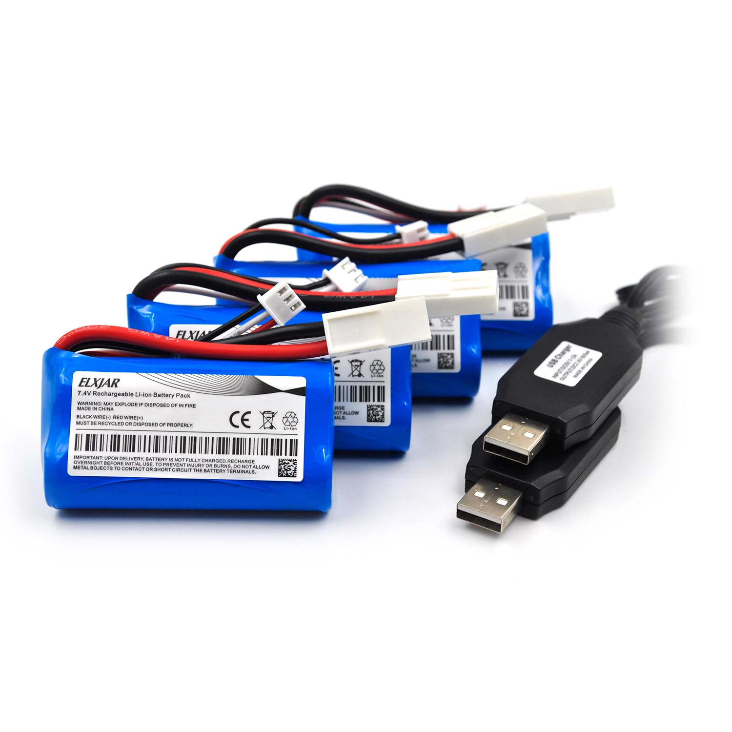 (4-Pack) 7.4V 1500mAh Li-ion Battery with Mini Tamiya Connector Replacement for Danchee 12225TA Redcat Racing RIDGEROCK RC Vehic