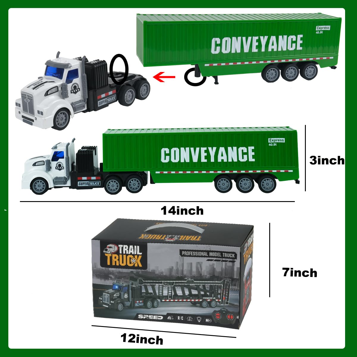 CALEST Remote Control Semi Truck with Trailer, 14'' 1:48 Trailer Truck Toy, Equipped with 2 Rechargeable Batteries, Gifts Ideas