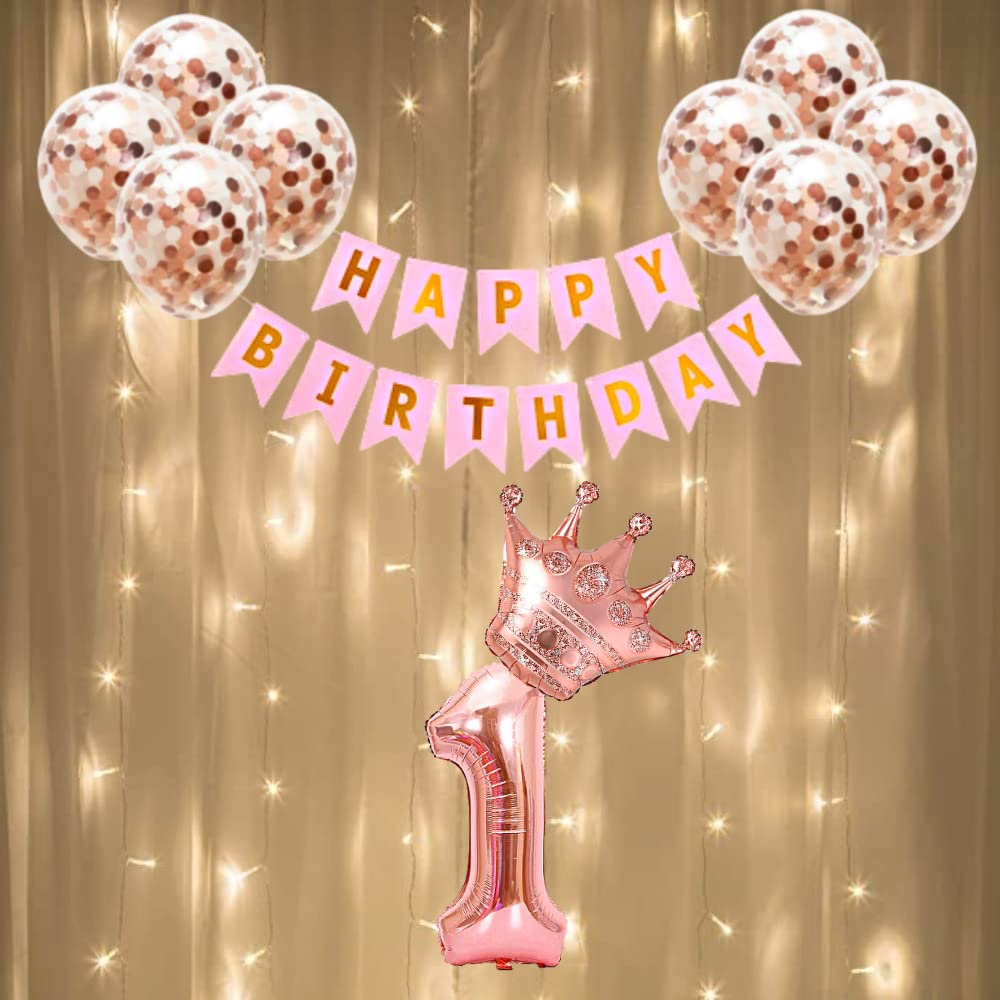 Fi  Flick In 25 Pcs 1St Birthday Decoration Girls First Birthday Decorations Girls First Bday Party 1 St Year Birth Day Decorat