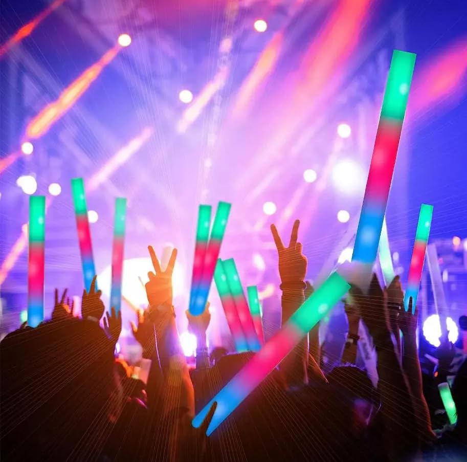 Super Z Outlet Upgraded Light up Foam Sticks, 3 Modes Colorful Flashing LED Strobe Stick for Party, Concert and Event (12)