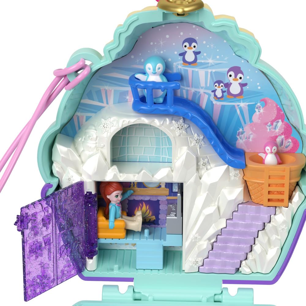 Polly Pocket Dolls & Playset - Snow Sweet Penguin Compact with 13 Accessories, Multicolor Travel Toy, Model HRD34
