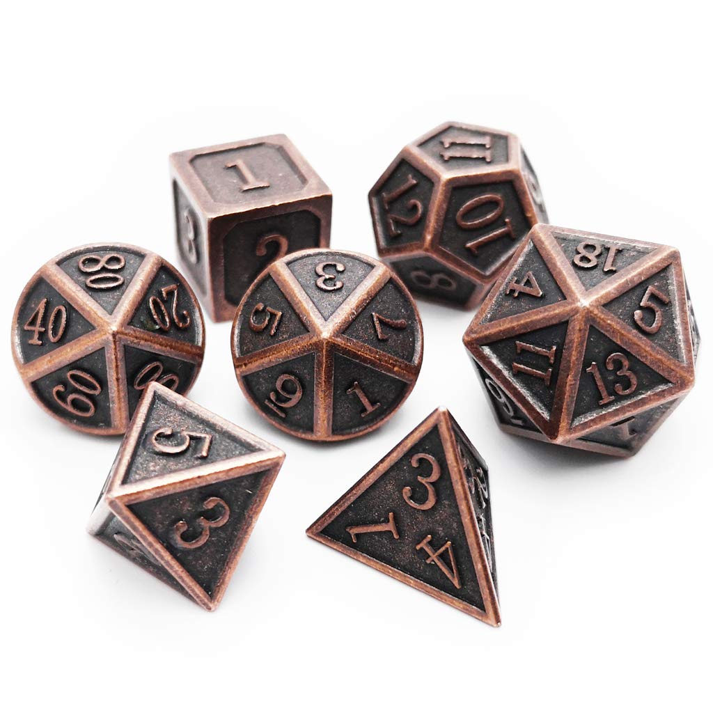 Haxtec Antique Copper Metal DND Dice Set 7 Die Polyhedral D&D Dice for TTRPG Dungeons and Dragons Gift