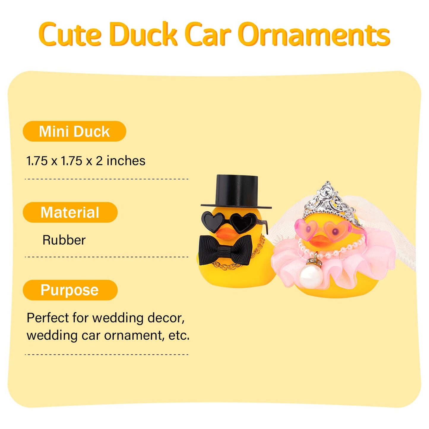 wonuu Pair Set of 2 Wedding Rubber Ducks  Bride Groom Duckies Marriage Rubber Duck Mini Couple Ducky for Ceremony Gift Souvenir Marry Blessings Elegant Heartwarming Present  Pink with Hard Top Hat