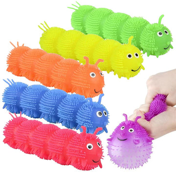 Artcreativity Puffer Caterpillars, Set Of 6, Squeeze Toys For Children In 6 Bright Colors, Kids’ Stress Relief Toys For Satisfying Sensory Feedback, Animal Party Decorations And Goodie Bag Fillers