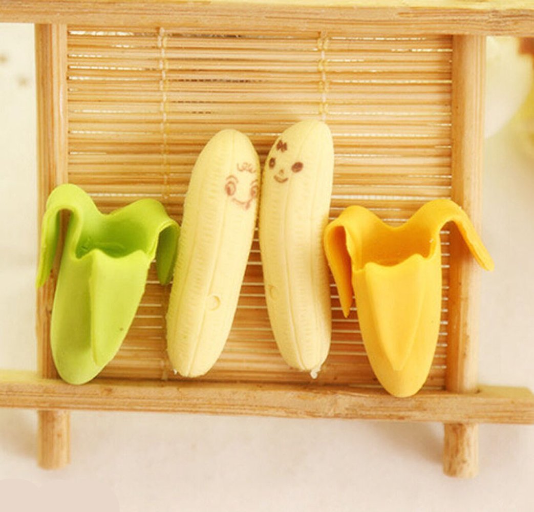 yueton?Pack of 4 Cute Funny Novelty Banana Style Pencil Eraser Rubber Stationery Kid Gift Toy