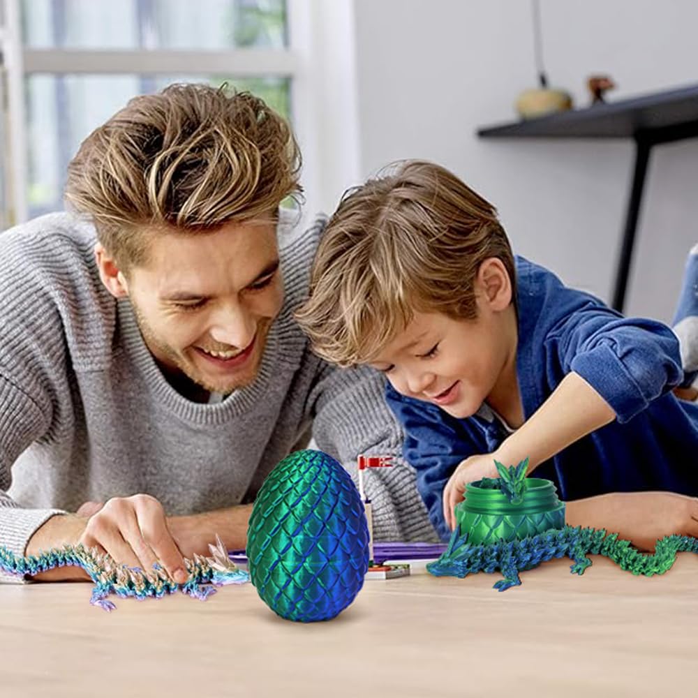 3D Printed Dragon Egg, Mystery Crystal Dragon Egg Fidget Toys Surprise, Easter Eggs Articulated Crystal Dragon Eggs With Dragon Inside (Laser Green)