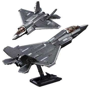 Tarcury J-35 Fighter Aircraft Building Kit - 1:44 Scale, 838 Pcs Military Army Toy Set With 1 Toy Soldier & Display Stand - Idea