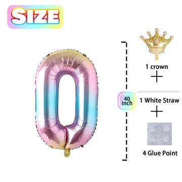 0 Number Balloon Rainbow 40 Inch Big Foil Crown Helium 0Th Balloons For 0 Year Old Boy Girl Birthday Party Decorations Wedding A