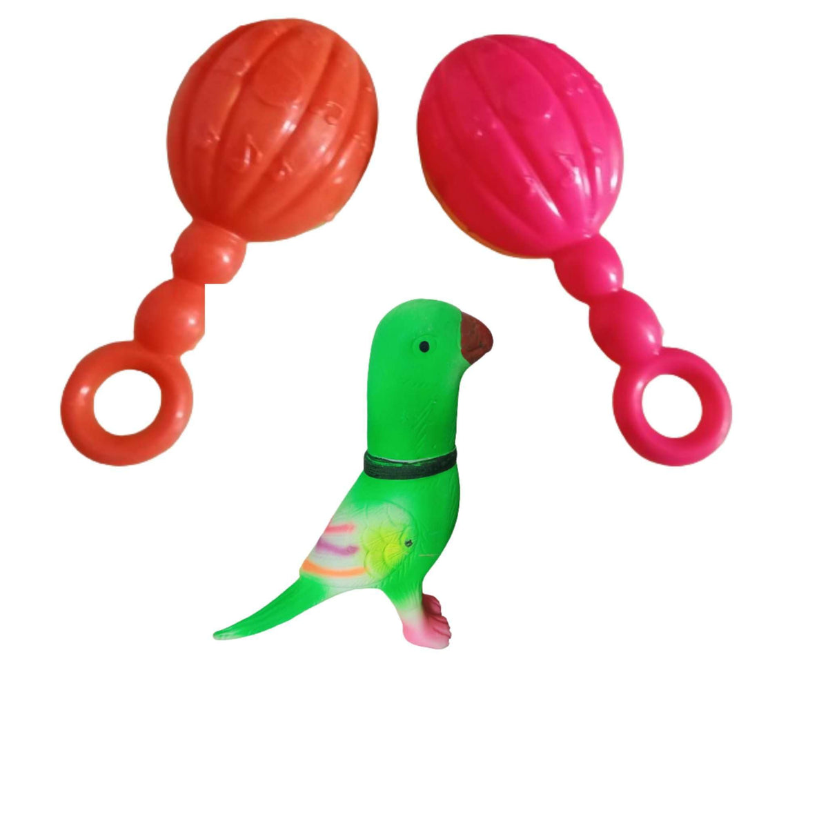 ZOKCY Combo (2 colourfull jhunjuna + 1 Green chu chu Sound Parrot (tota)) for Kids/colourfull jhunjuna for New Born Baby/Newborn