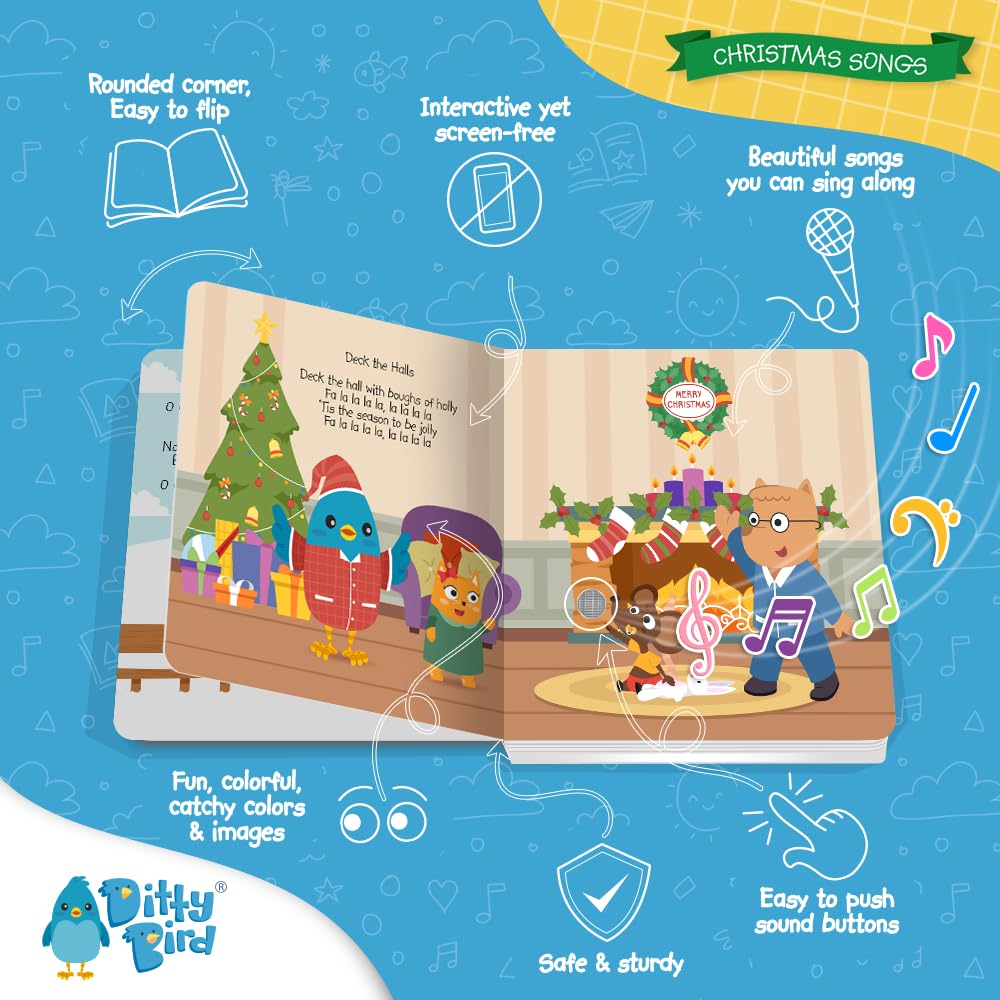 Ditty Bird Christmas Musical Book For Toddlers - Interactive Sound Book With Jingle Bells & Holiday Songs For Babies 1-3 | Sturd