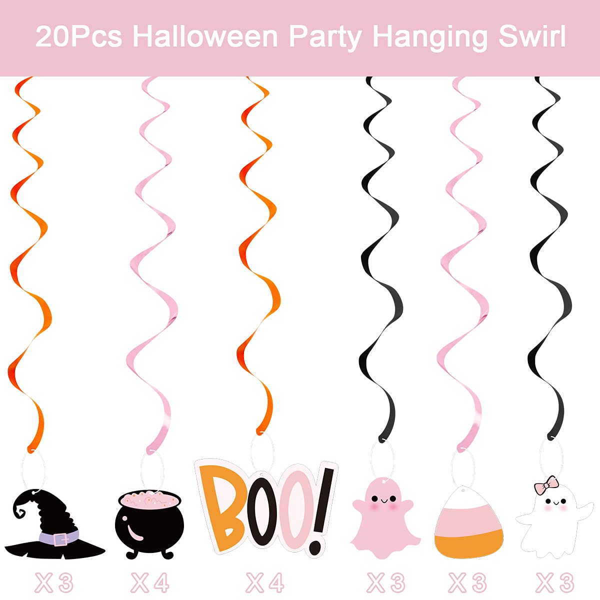 20Pcs Halloween Party Hanging Swirl,Cute Pink Ghost Sugar Bat Boo Ceiling Hanging Streamers for Halloween Baby Shower,Kids Hallo