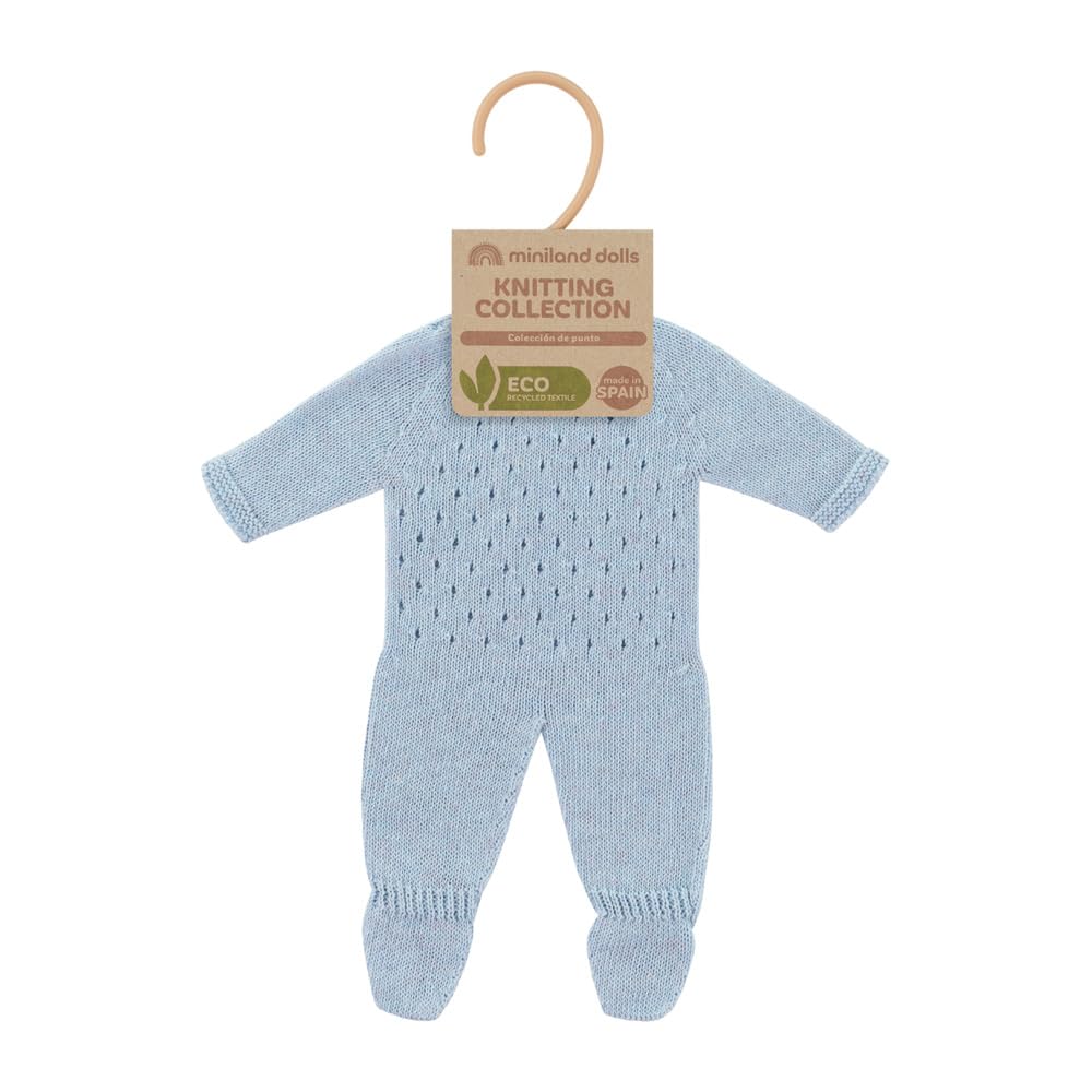 Miniland Clothes For Dolls 15'' Knitted Pajama Blue Color - Eco, Made In Spain, Quality, Role Play, Educational