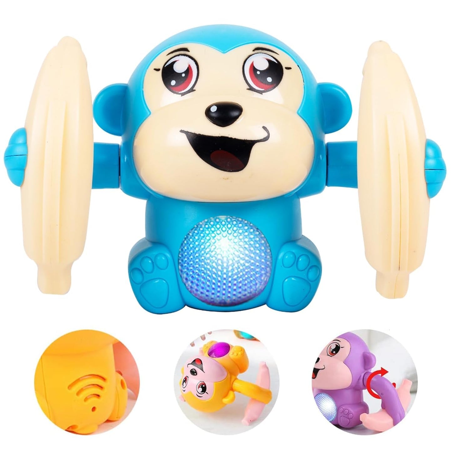 Kidsaholic Voice Control Dancing Monkey Toy, Spinning Rolling Tumbling Banana Monkey, LED Lights and Sound Effects, Interactive 