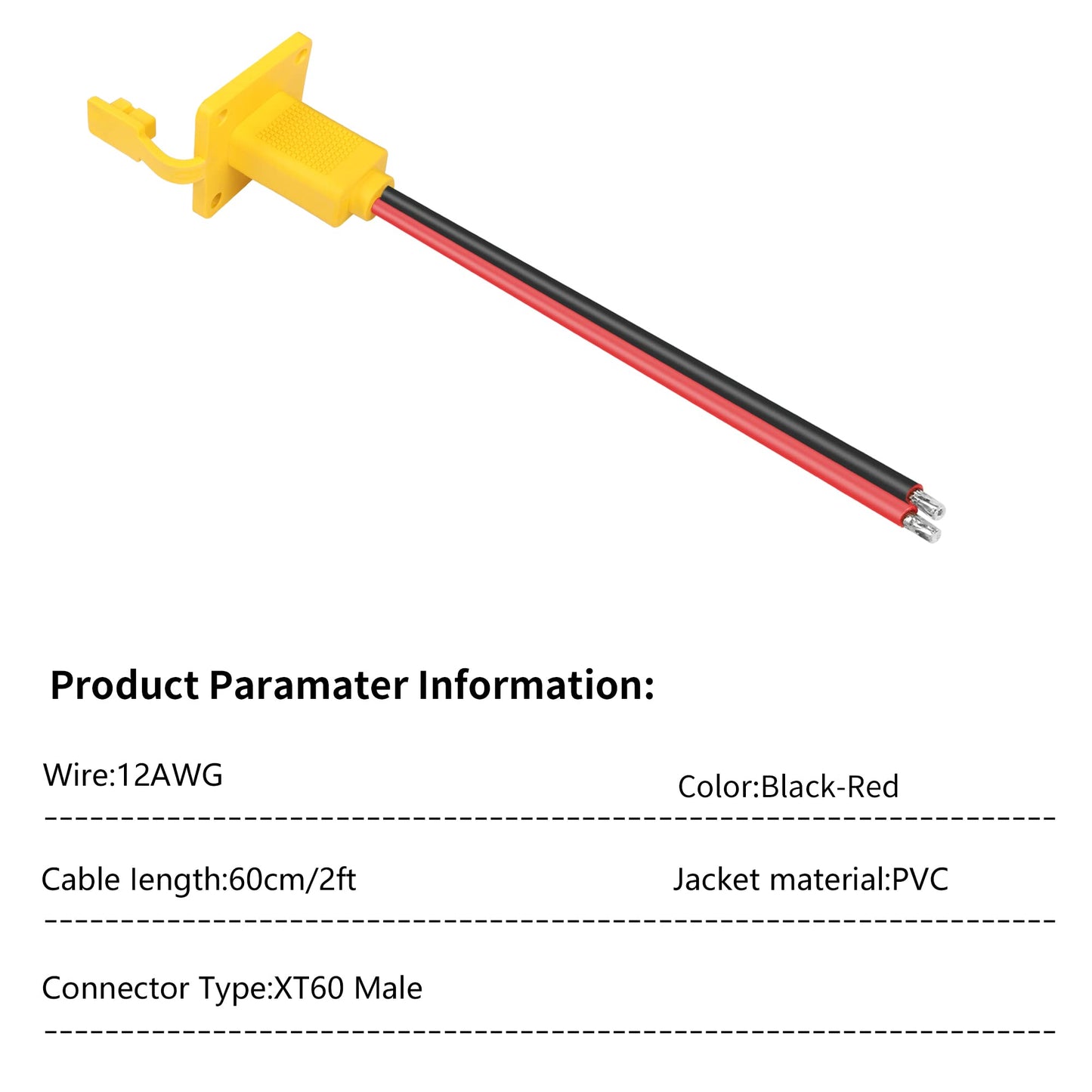 RIIEYOCA XT60 Mount Panel Pigtail Cable, 12AWG XT60 Male Plug with Mount Panel to Bare Wire Power Cable for RC Lipo Battery Sola