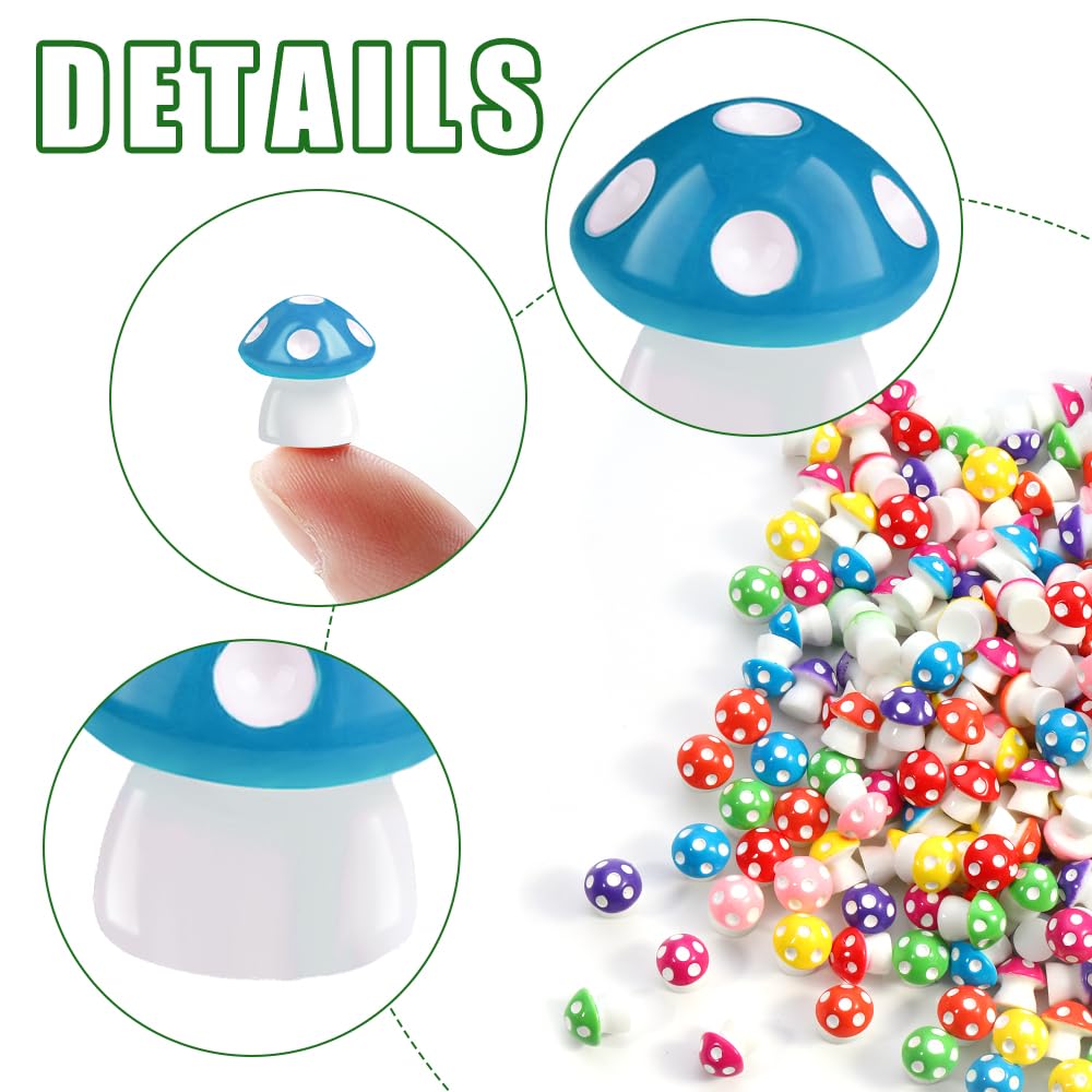 DIYDEC 100pcs Mini Resin Mushroom 8 Colors Small Mushrooms Figures Tiny Resin Mushrooms Plastic Little Miniature Mushrooms Bulk